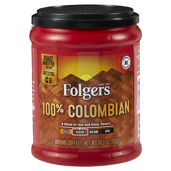 slide 1 of 1, Folgers 100% Columbian Medium-Dark Roast Coffee, 10.3 oz