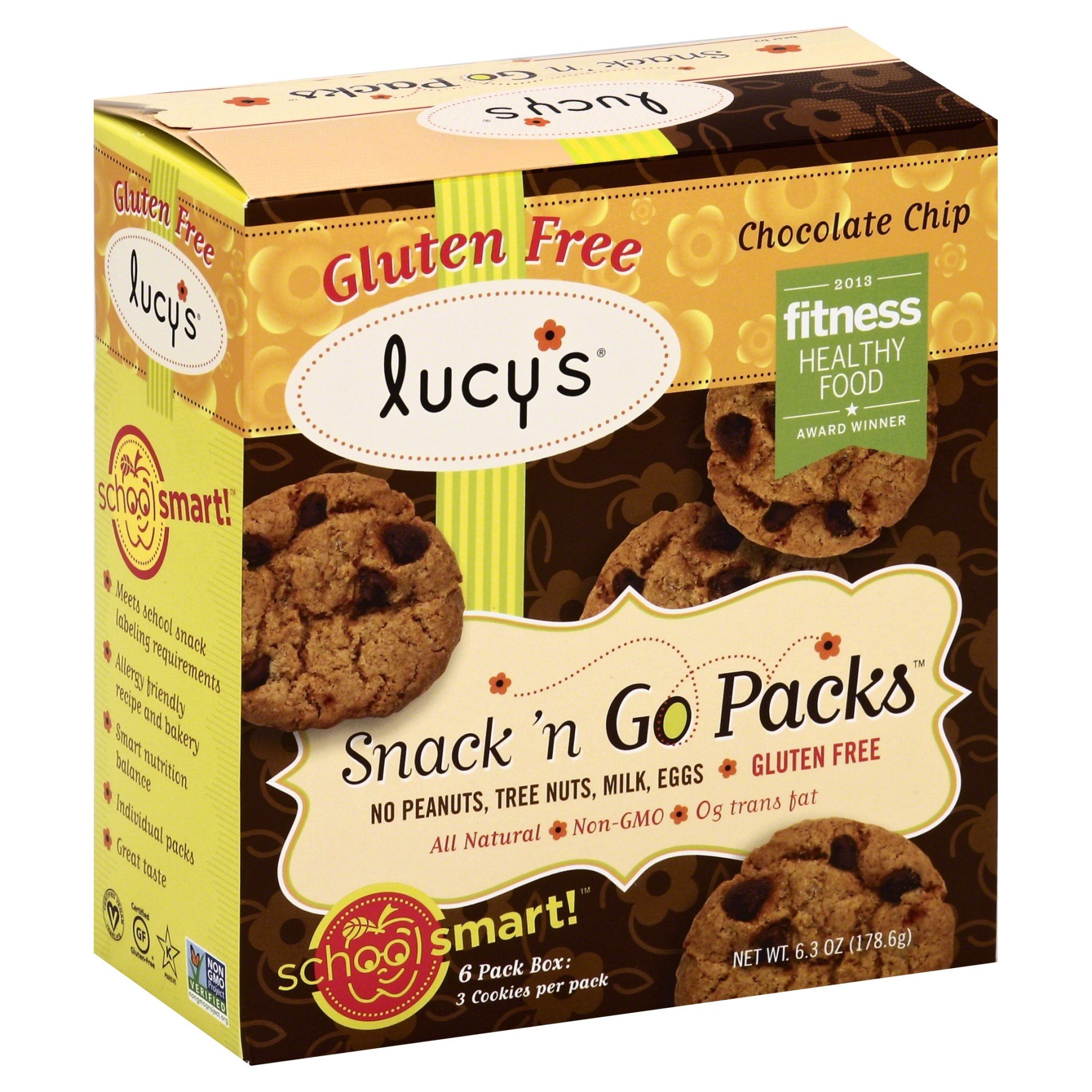 slide 1 of 4, Lucy's Gluten Free Snack and Go Chocolate Chip Cookies, 6 pk; 3 ct