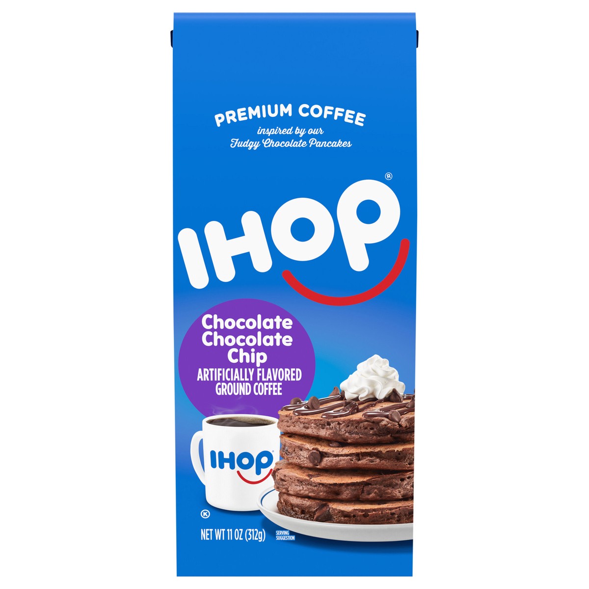 slide 1 of 4, IHOP Chocolate Chocolate Chip Flavored Ground Coffee, 11 oz Bag, 11 oz