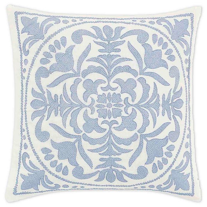 slide 1 of 1, Laura Ashley Mila Blue Embroidered Medallion Throw Pillow, 1 ct