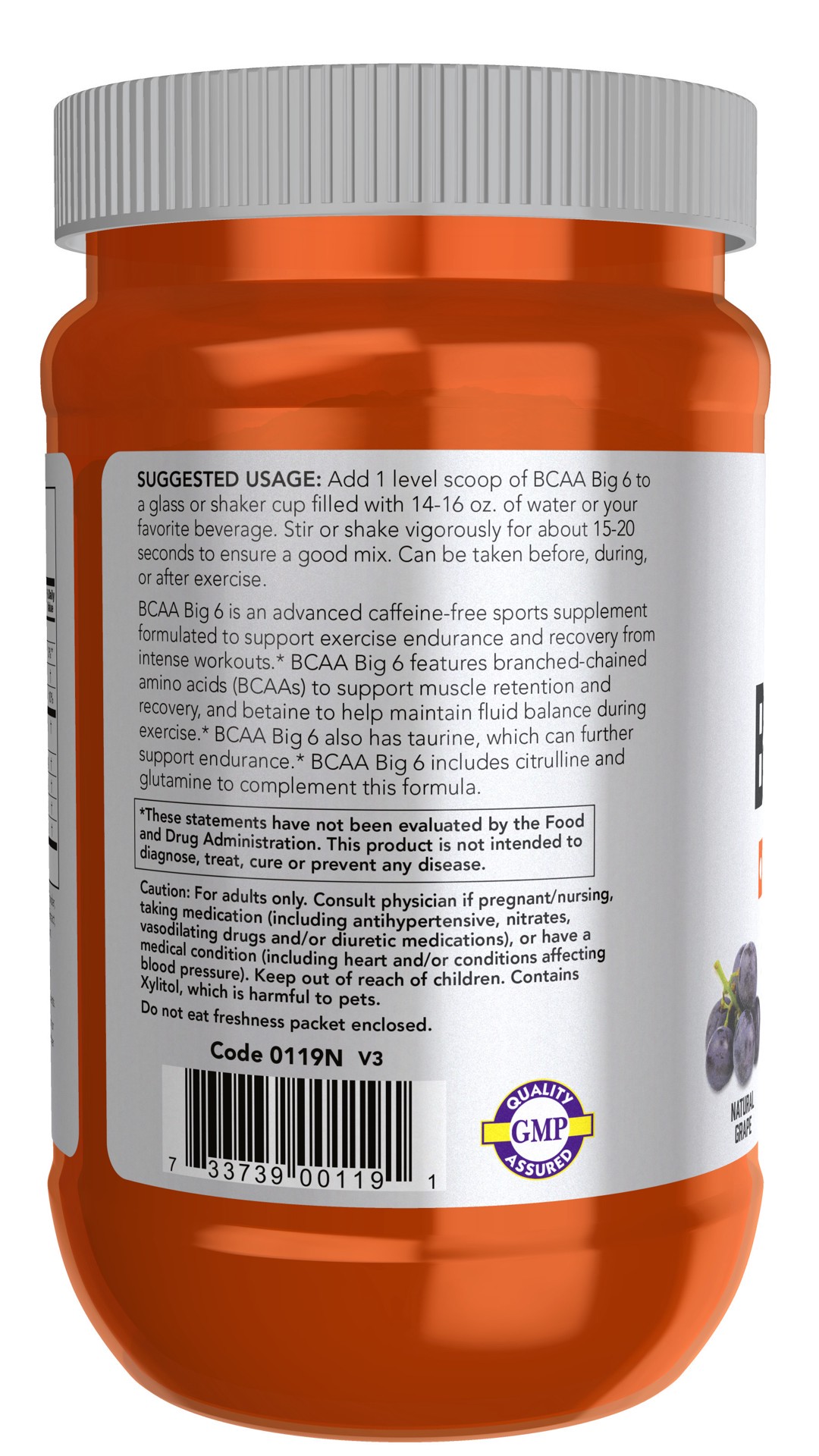 slide 5 of 5, NOW Sports BCAA Big 6, Grape Flavor Powder - 600 g, 600 gram