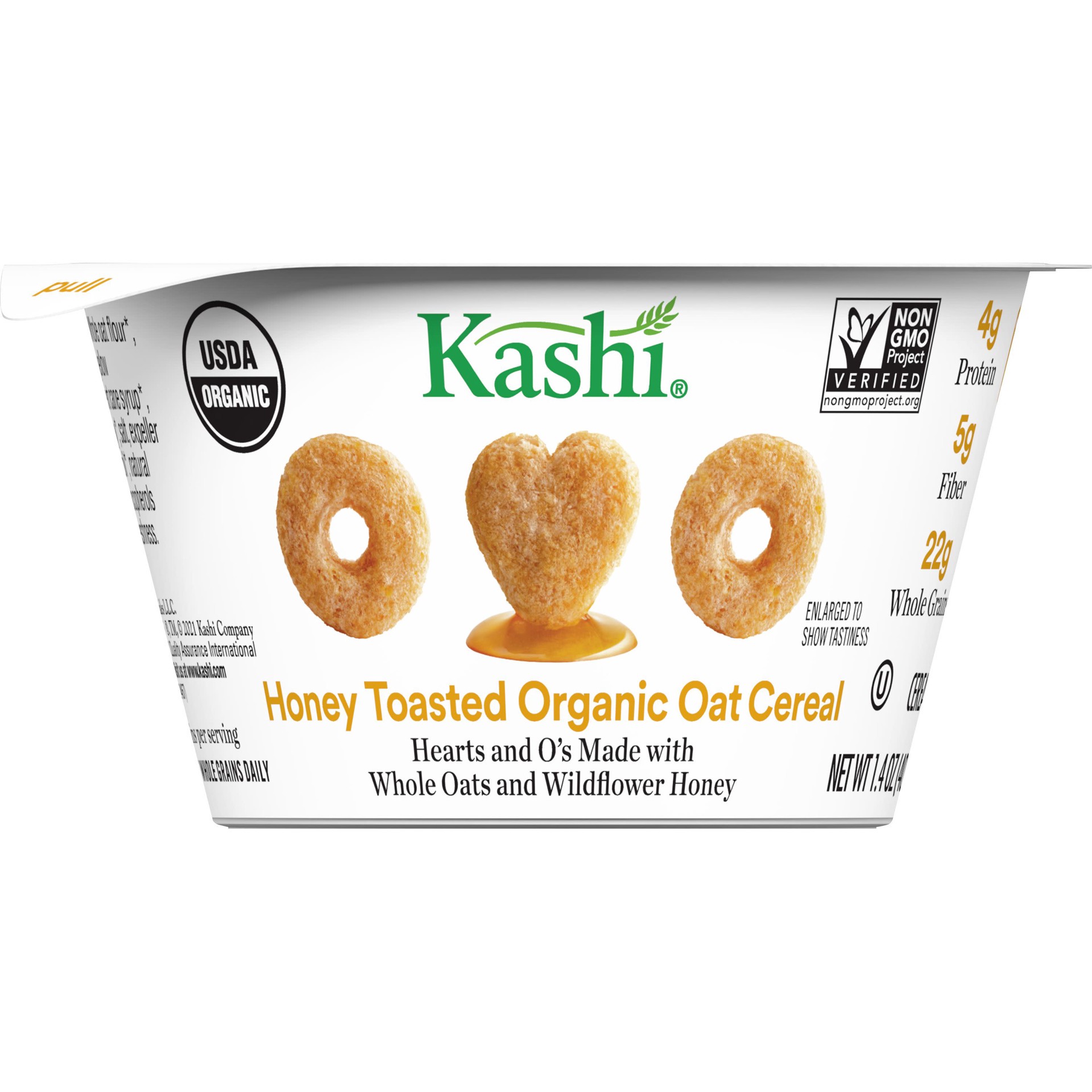 slide 4 of 5, Kashi Breakfast Cereal, Organic Cereal Cup to Go, Breakfast Snacks, Honey Toasted Oat, 16.8oz Case, 12 Cups, 1.4 oz