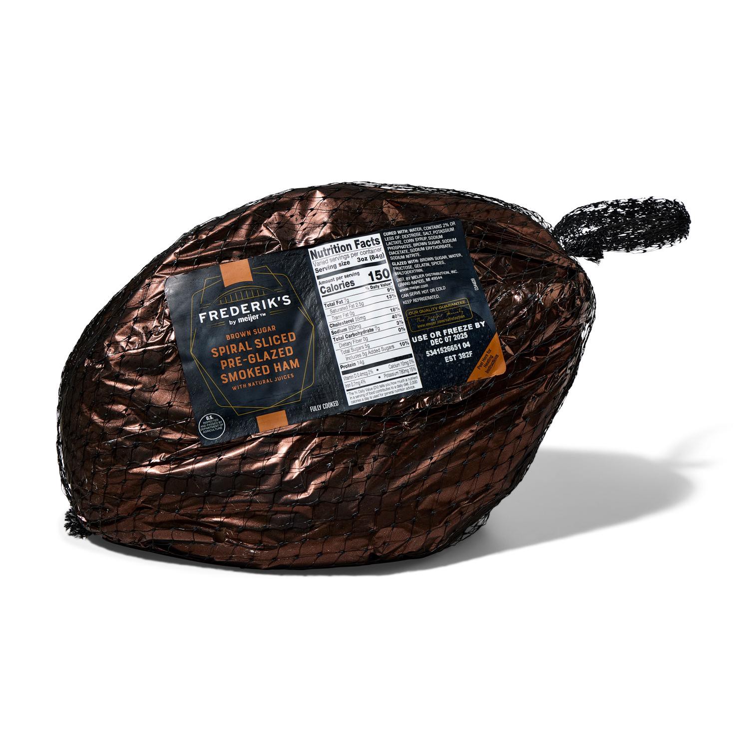 slide 1 of 2, FREDERIKS BY MEIJER Frederik's By Meijer Brown Sugar Spiral Sliced Ham, Half, per lb