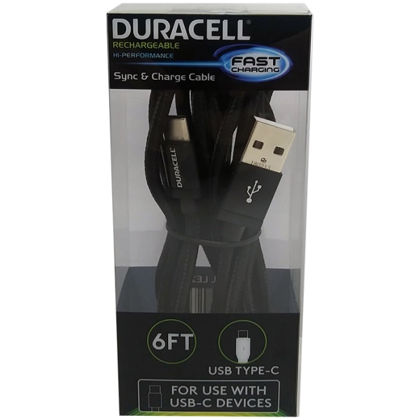 slide 1 of 2, Duracell Usb Type-C Cable, 6', Black, Le2308, 1 ct