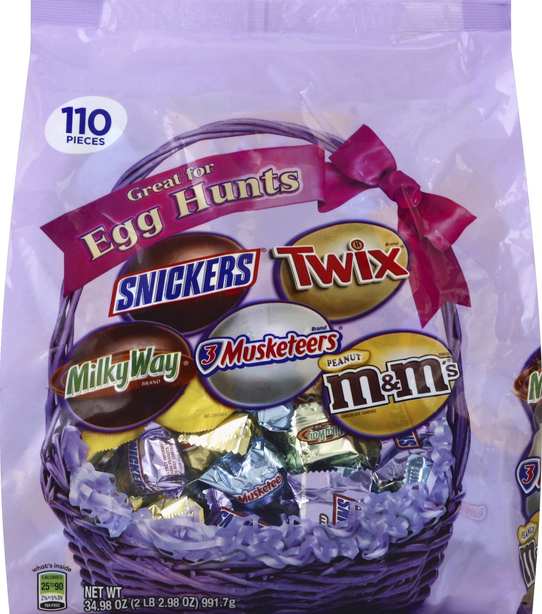 slide 5 of 12, Mixed M&M'S, SNICKERS MILKY WAY, TWIX & 3 MUSKETEERS Chocolate Easter Candy Spring Variety Mix 34.98-Ounce 110-Piece Bag, 34.98 oz