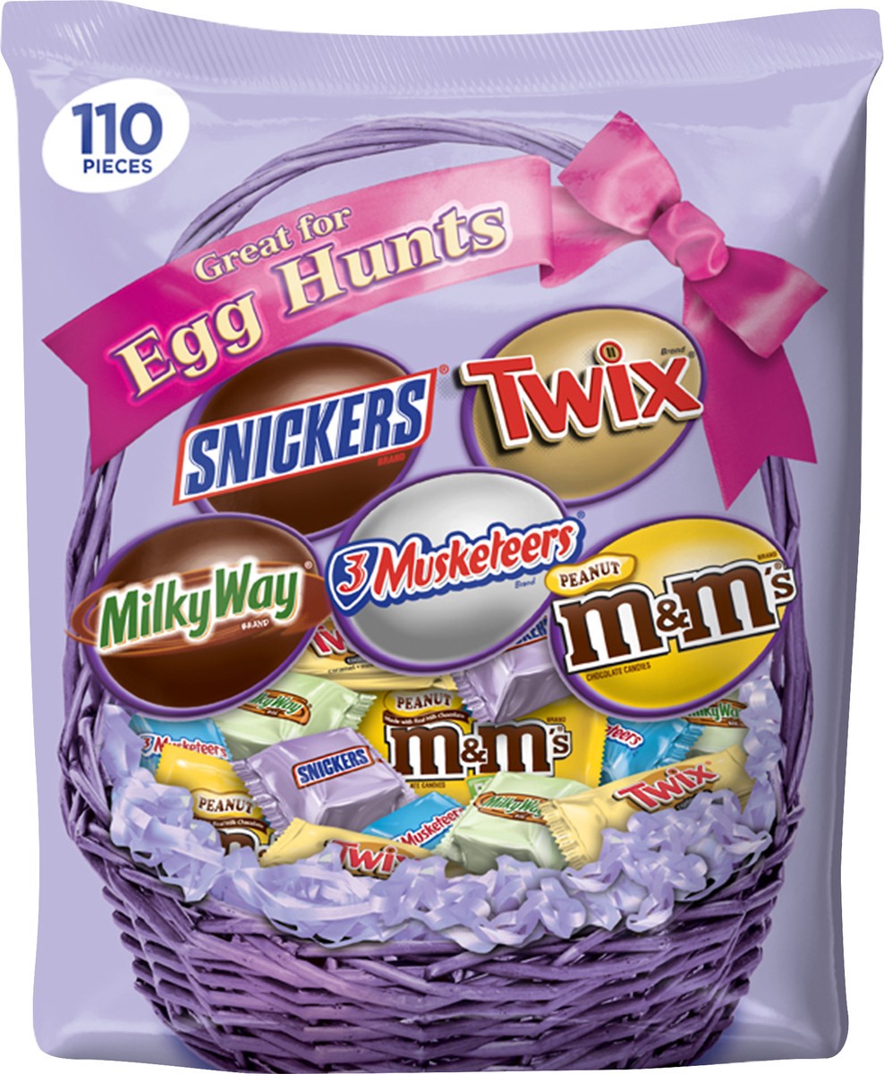 slide 2 of 12, Mixed M&M'S, SNICKERS MILKY WAY, TWIX & 3 MUSKETEERS Chocolate Easter Candy Spring Variety Mix 34.98-Ounce 110-Piece Bag, 34.98 oz