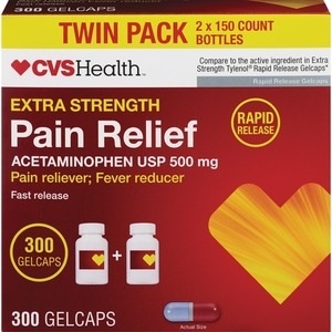 slide 1 of 1, CVS Health Extra Strength Acetaminophen Gelcaps Twin Pack, 300 ct