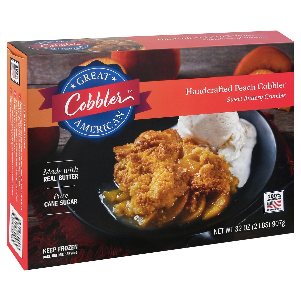 slide 10 of 14, Great American Cobbler Handcrafted Peach Cobbler 32 oz, 32 oz
