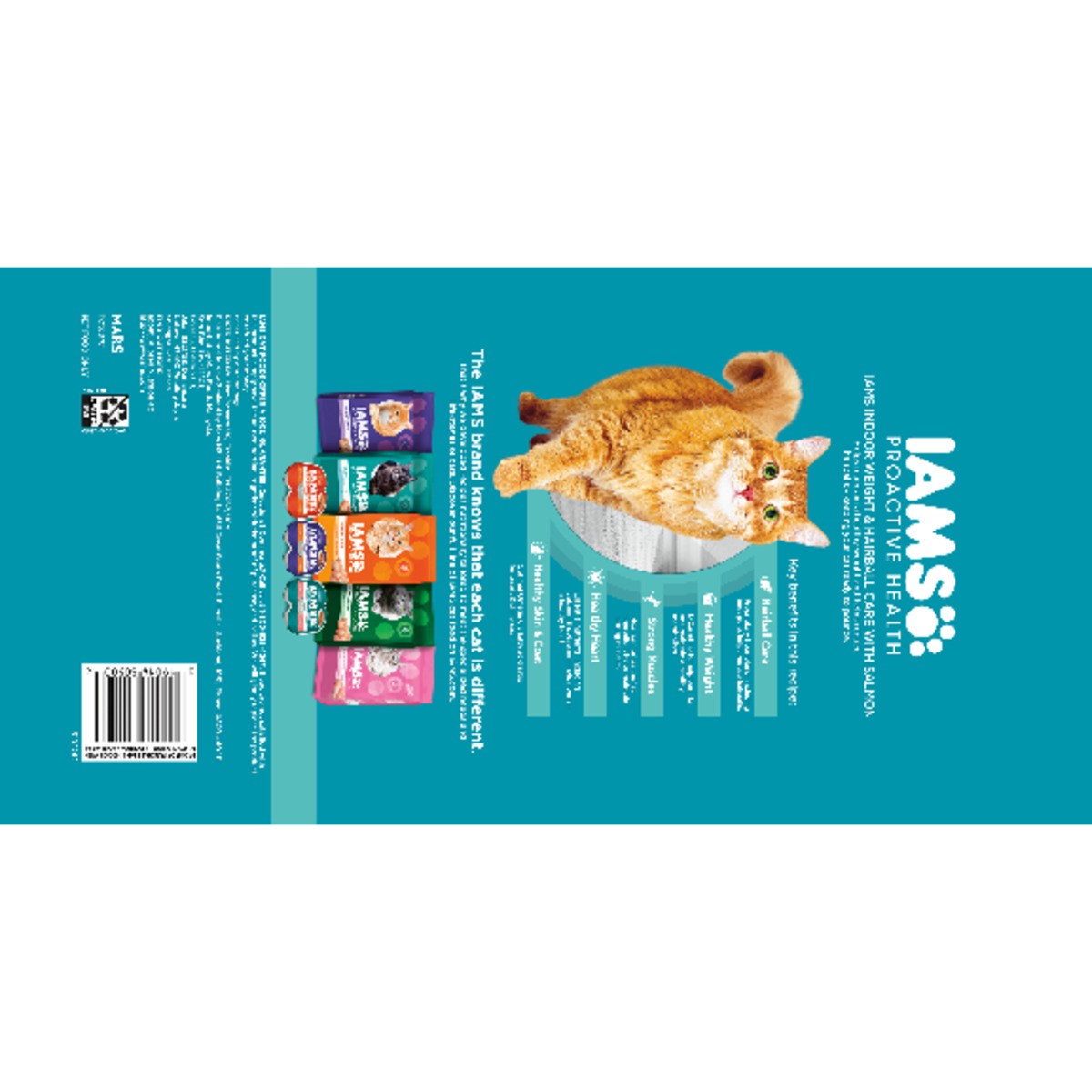 slide 4 of 15, IAMS PROACTIVE HEALTH Adult Indoor Weight Control & Hairball Care Dry Cat Food with Salmon, 3.5 lb. Bag, 56 oz