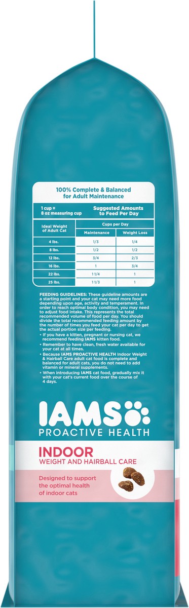 slide 5 of 15, IAMS PROACTIVE HEALTH Adult Indoor Weight Control & Hairball Care Dry Cat Food with Salmon, 3.5 lb. Bag, 56 oz