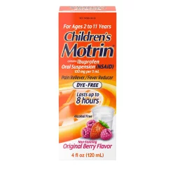Children's Motrin Oral Suspension Dye-Free Fever Reduction & Pain Reliever - Ibuprofen (NSAID) - Berry