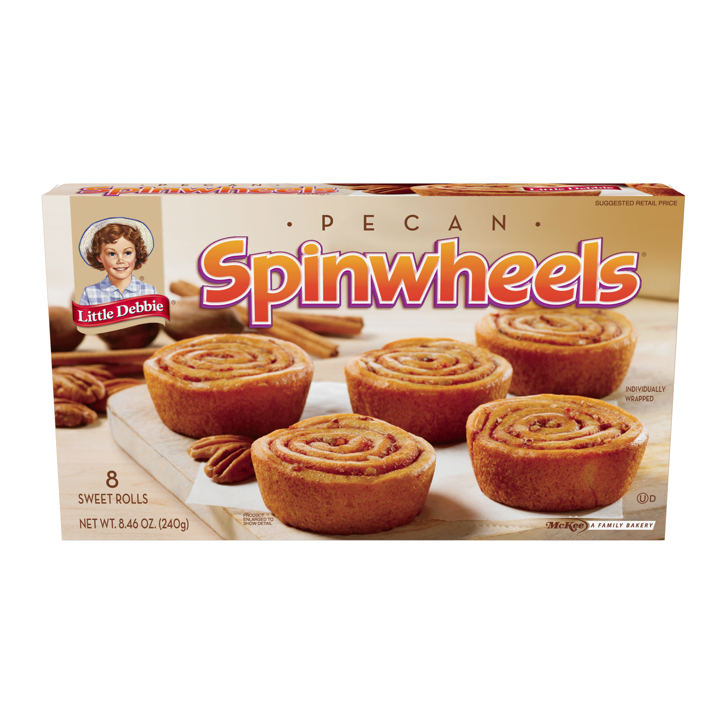 slide 1 of 2, Little Debbie Snack Cakes, Little Debbie Family Pack Pecan SPINWHEELS sweet rolls, 8 ct