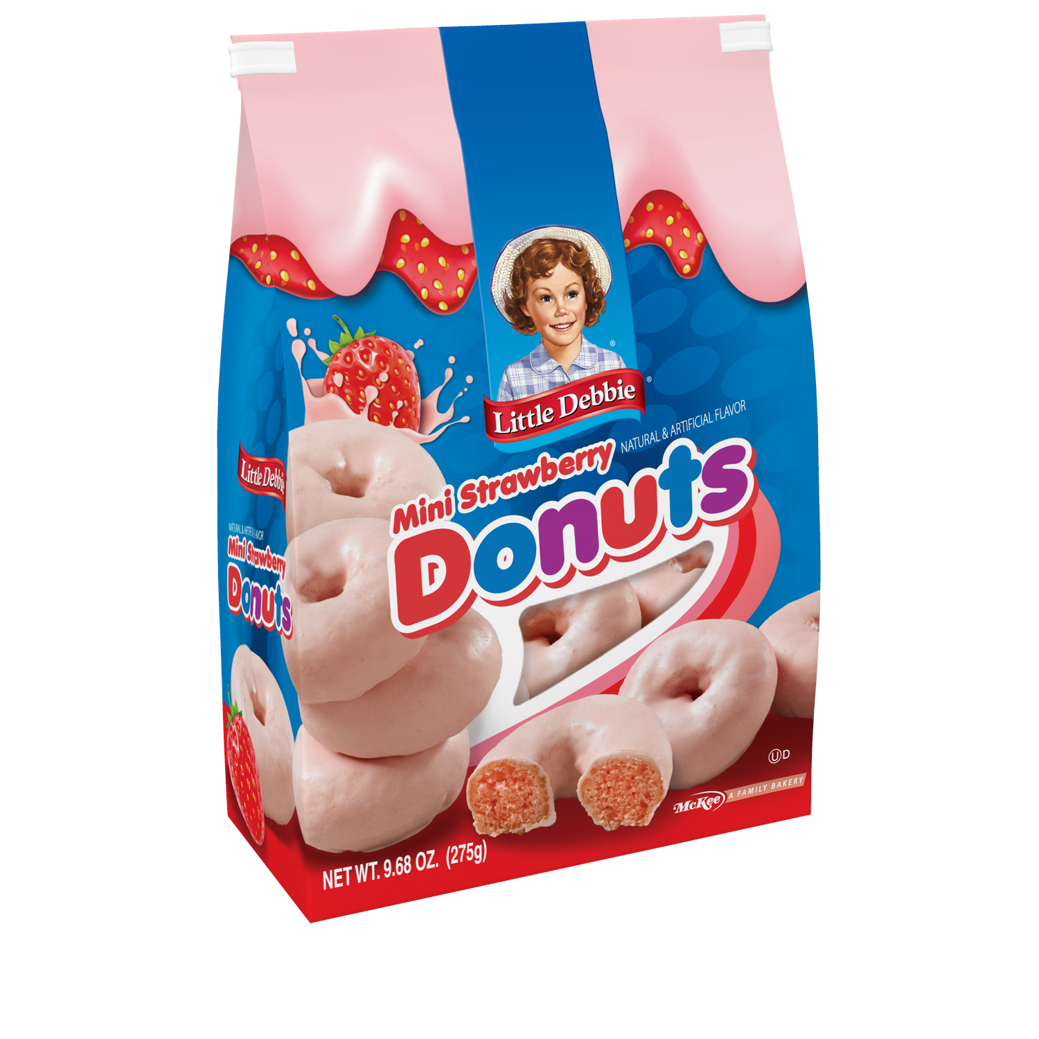 slide 2 of 2, Little Debbie Snack Cakes, Little Debbie Family Pack Strawberry Shortcake Mini Donuts (bagged), 9.68 oz