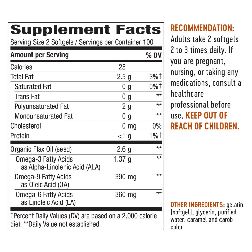 slide 2 of 2, Nature's Way Flax Oil With Omega 3-6-9 ALA Cold Pressed Softgels 2600 mg Per 2 Softgel Serving, 200 ct, 200 ct