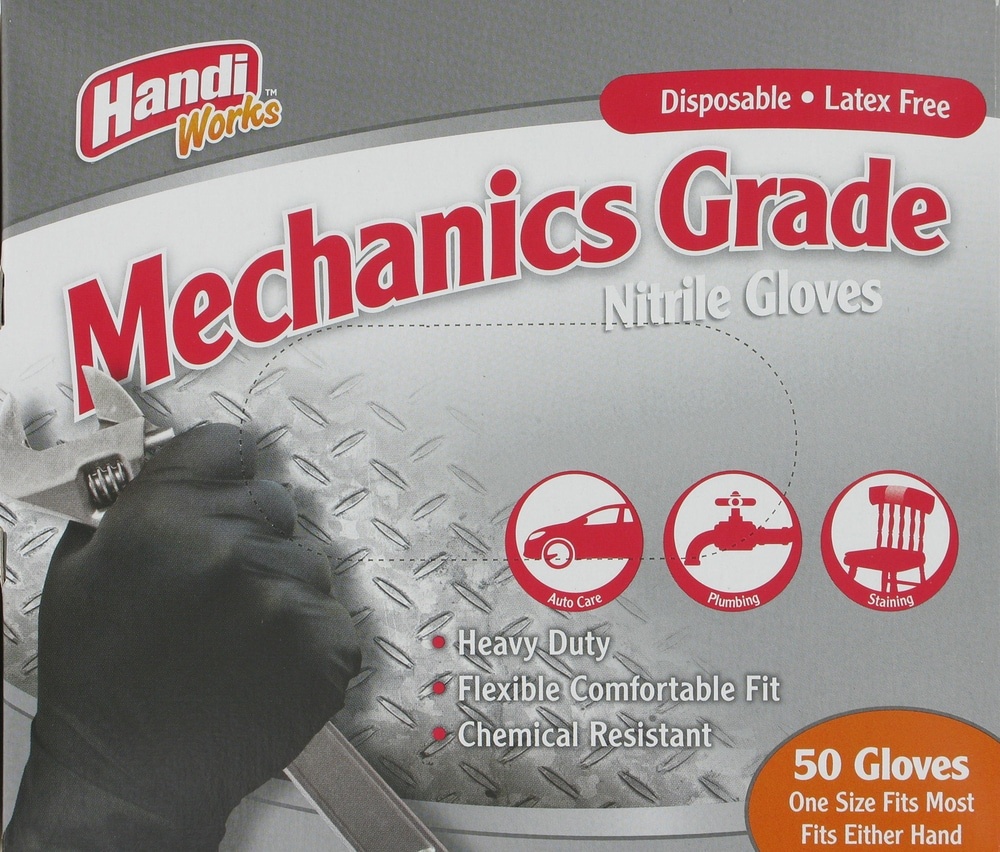 slide 1 of 1, Handi-Works Mechanics Grade Disposable Nitrile Gloves - 50 Count, 50 ct