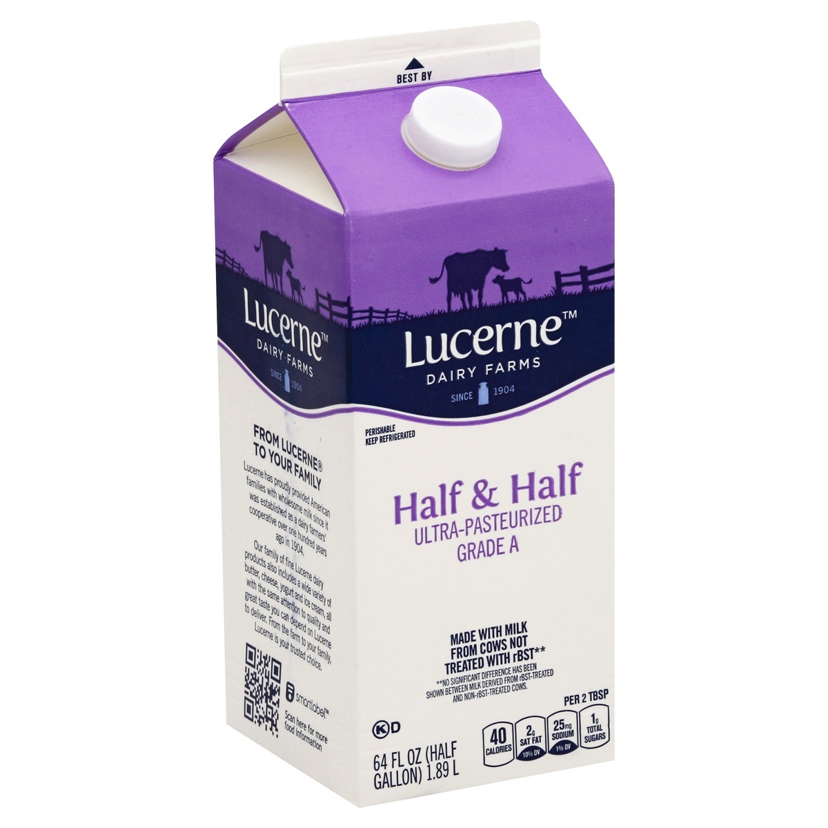 slide 1 of 4, Lucerne Dairy Farms Half & Half Ultra-Pasteurized Grade A, 64 fl oz