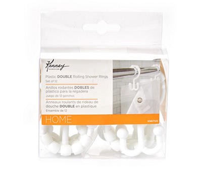 Kenney White Plastic Beaded Roller Double Shower Curtain Hooks, 12-Pack 1  ct