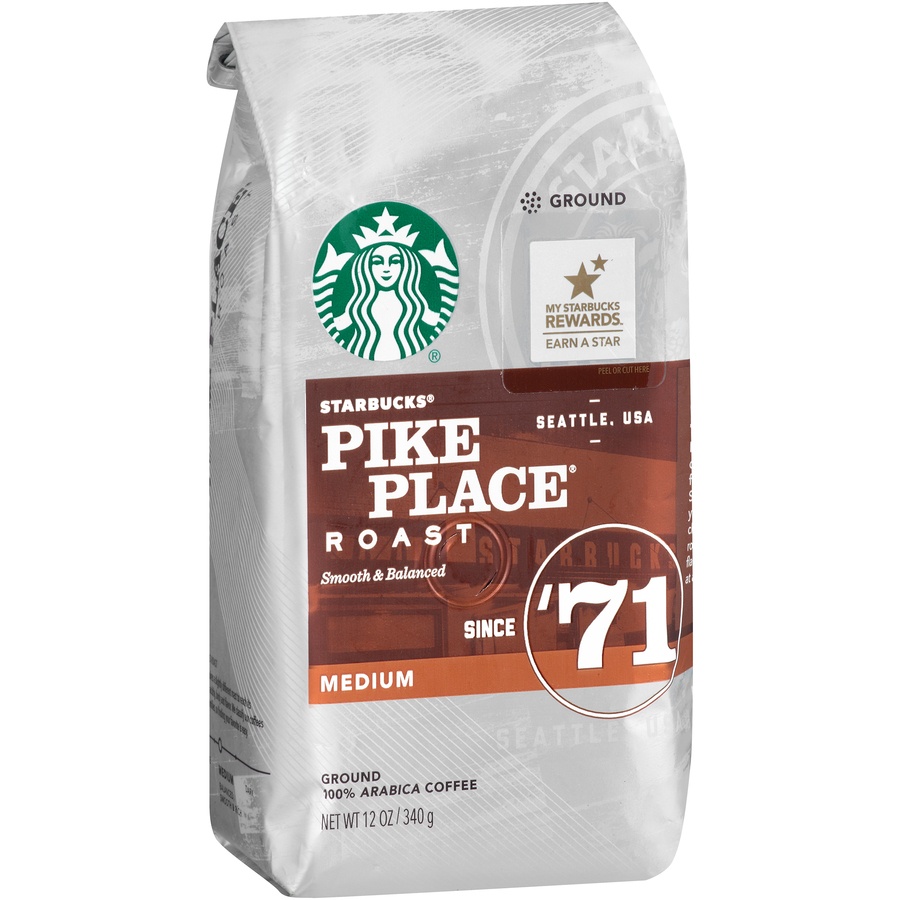 slide 2 of 6, Starbucks Medium Roast Ground Coffee, Pike Place Roast, 100% Arabica, 12 oz
