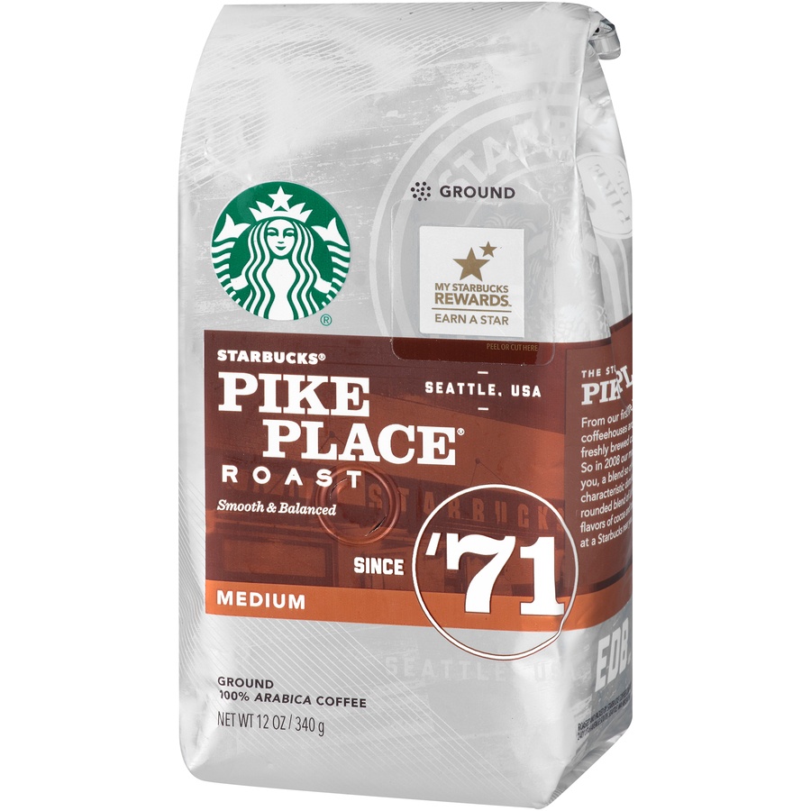 slide 3 of 6, Starbucks Medium Roast Ground Coffee, Pike Place Roast, 100% Arabica, 12 oz