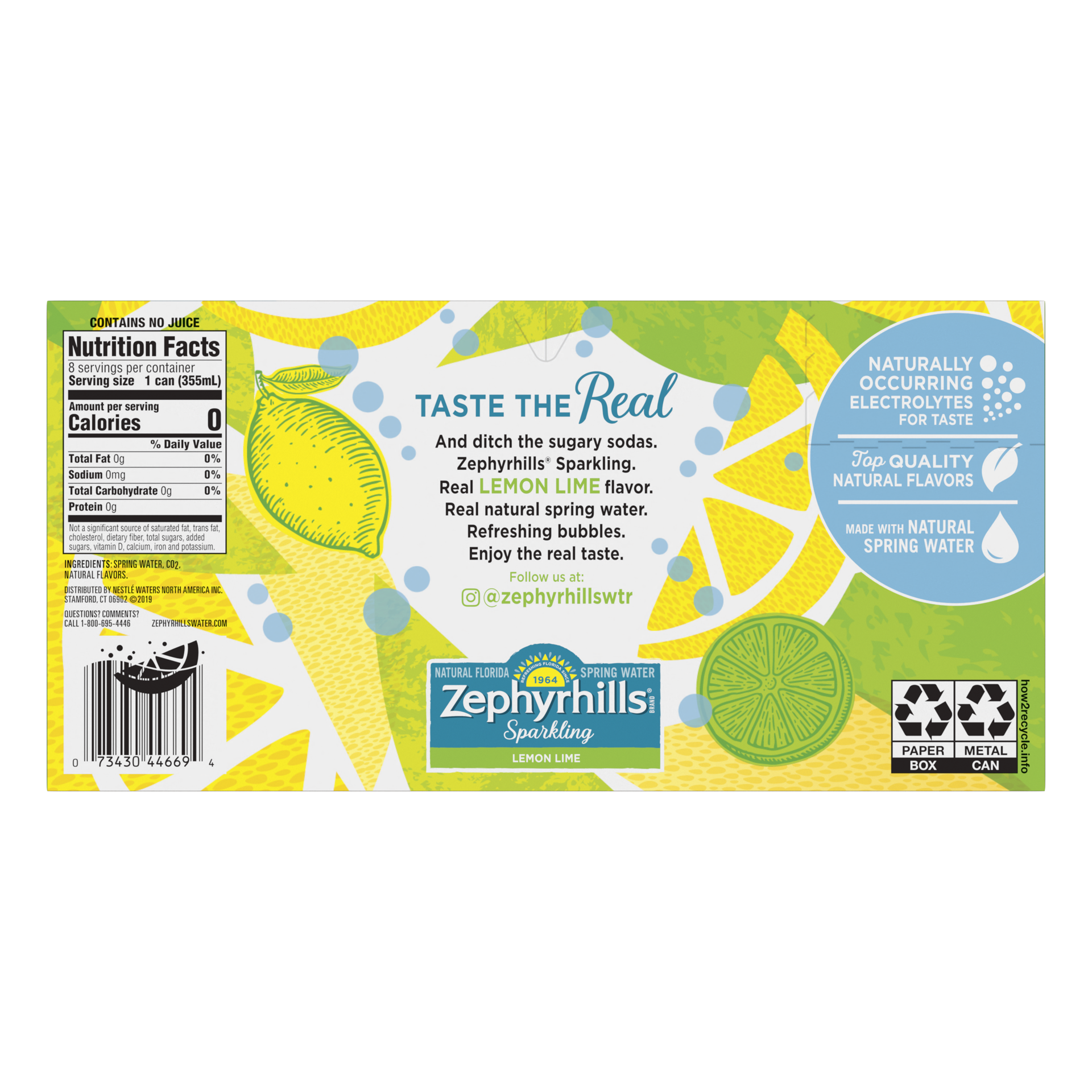 slide 2 of 5, Zephyrhills Sparkling Water, Lemon Lime, 12 oz. Cans (8 Count), 12 oz