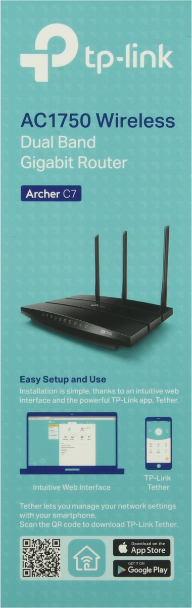 slide 8 of 9, TP-Link Archer C7 AC 1750 Wireless Dual Band Gigabit Router 1 ea Box, 1 ct