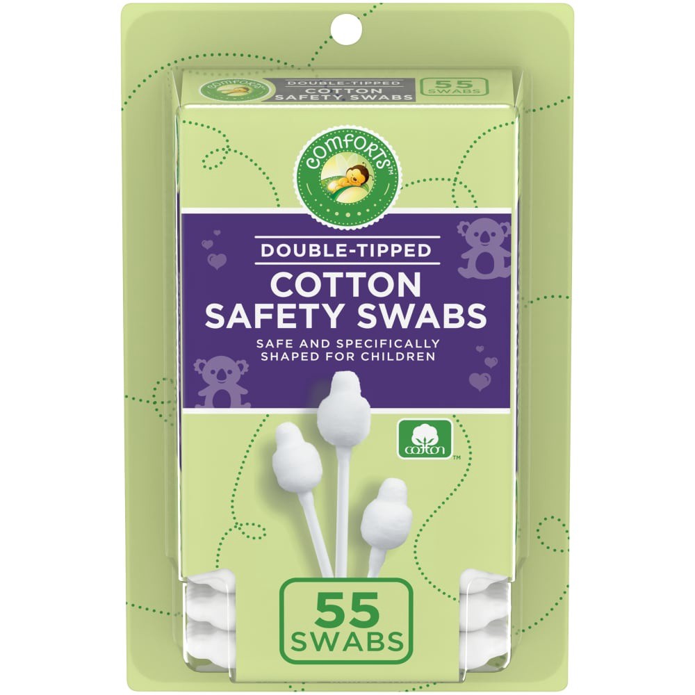 slide 1 of 1, Comforts Double-Tipped Cotton Safety Swabs, 55 ct