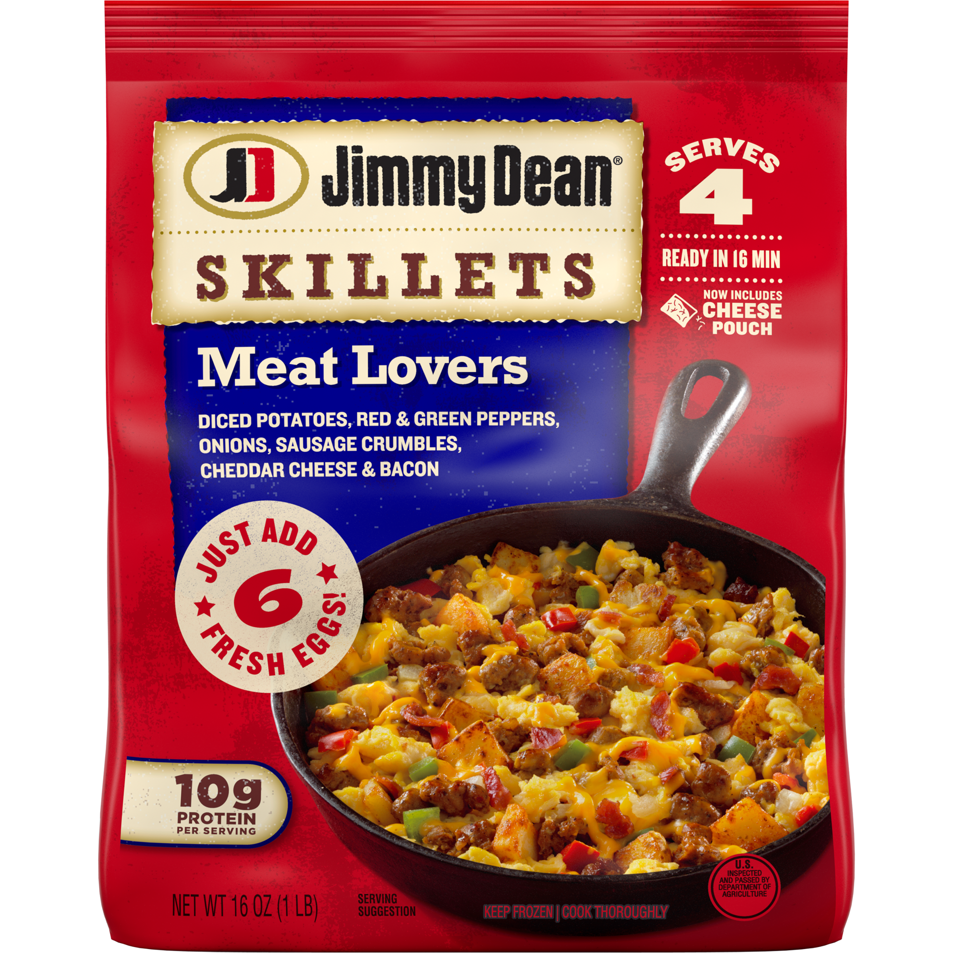 slide 1 of 5, Jimmy Dean Skillets Meat Lovers, Frozen Breakfast, 16 oz, 453.59 g