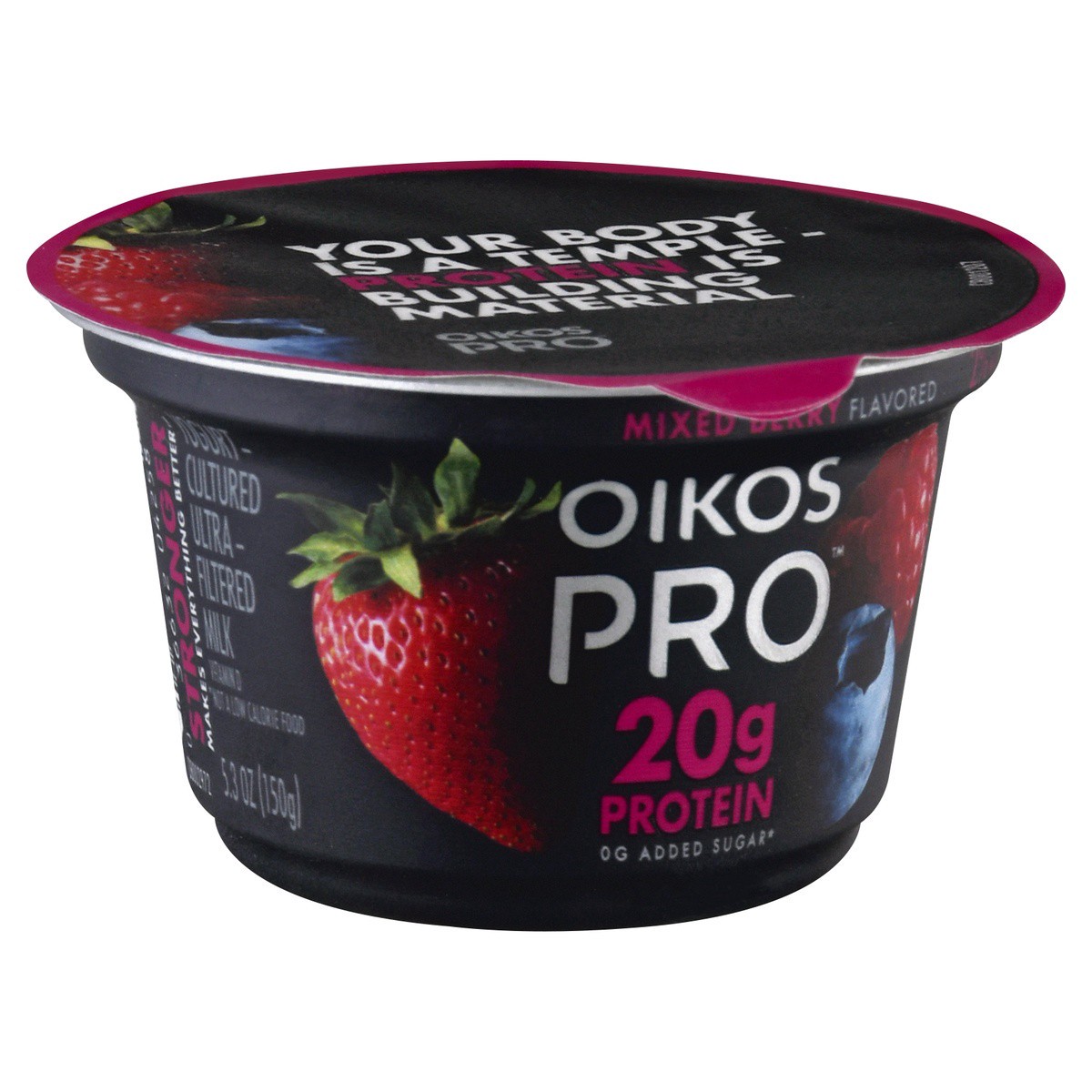 slide 3 of 9, Oikos Pro 20g Protein, Mixed Berry Yogurt-Cultured Dairy Product, 5.3 OZ Cup, 5.3 oz