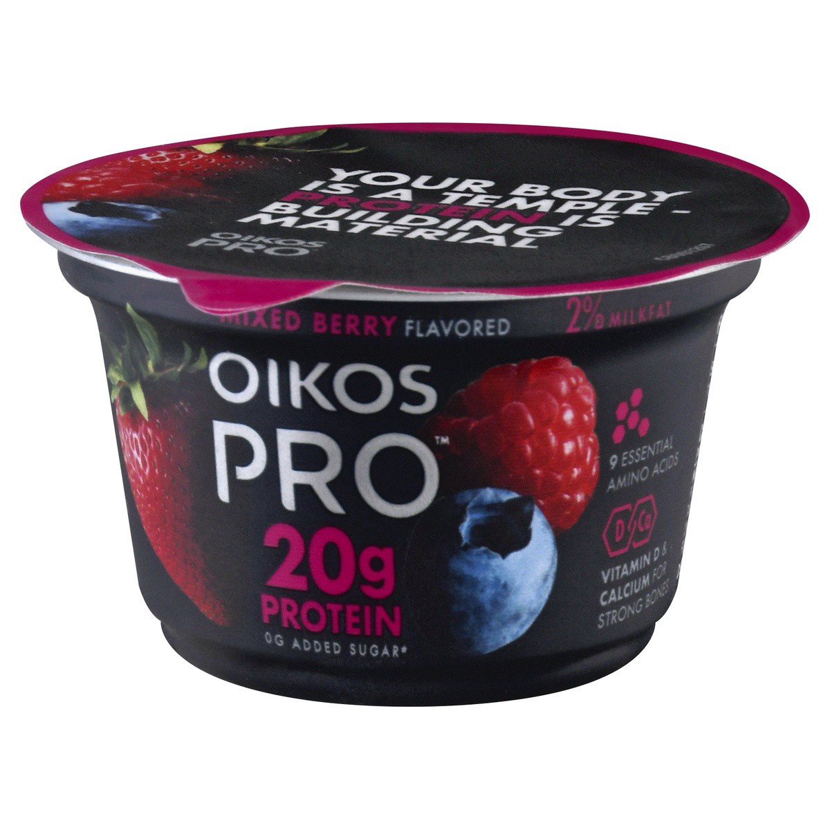 slide 4 of 9, Oikos Pro 20g Protein, Mixed Berry Yogurt-Cultured Dairy Product, 5.3 OZ Cup, 5.3 oz
