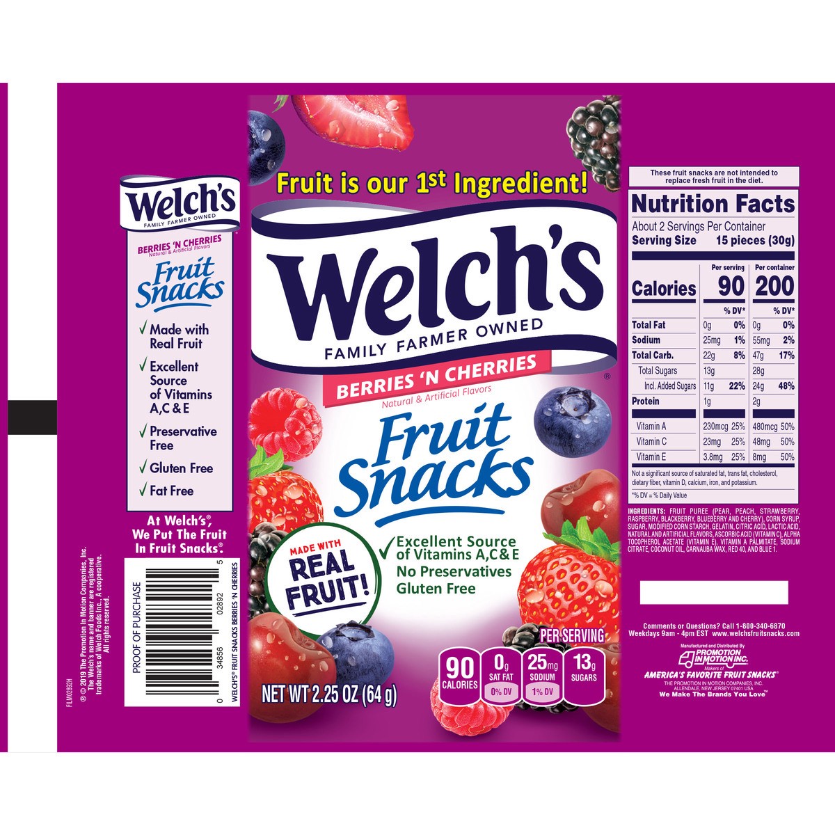 slide 5 of 6, Welch's Berries 'N Cherries Fruit Snacks 2.25oz, 2.25 oz