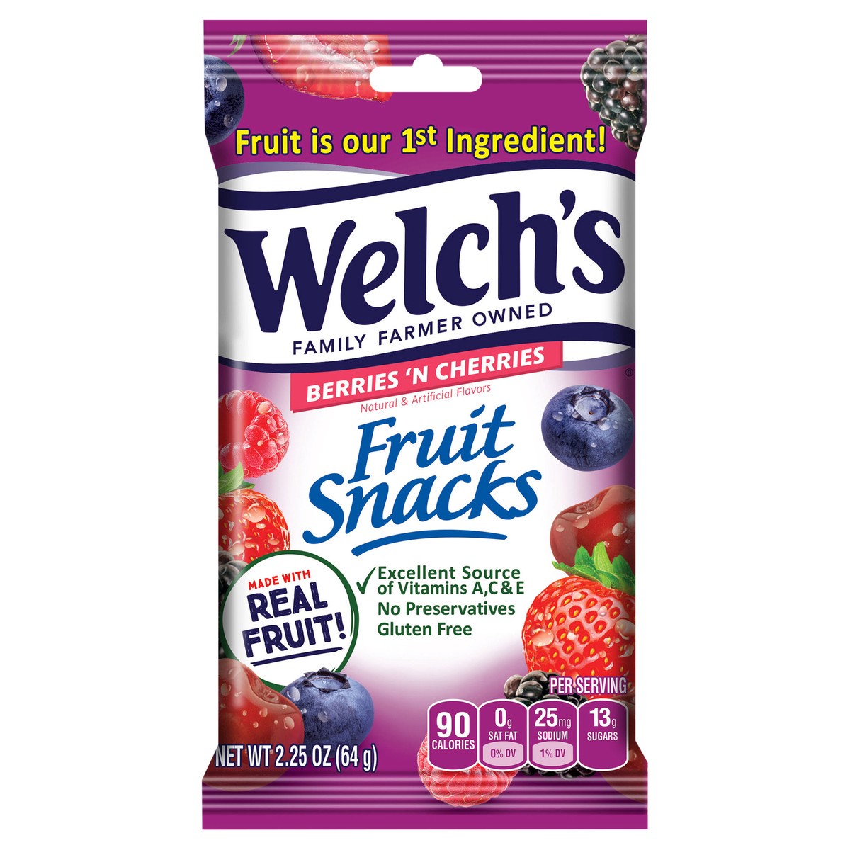 slide 1 of 6, Welch's Berries 'N Cherries Fruit Snacks 2.25oz, 2.25 oz