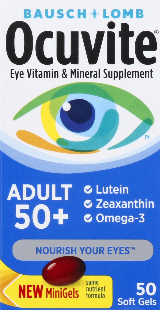 slide 2 of 9, Ocuvite Adult 50+ Softgels Eye Vitamin 50 ea, 50 ct