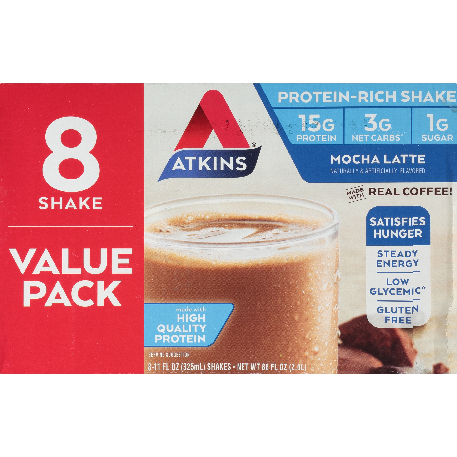 slide 4 of 8, Atkins Protein-Rich Shake Mocha Latte, 8 ct 11 fl oz