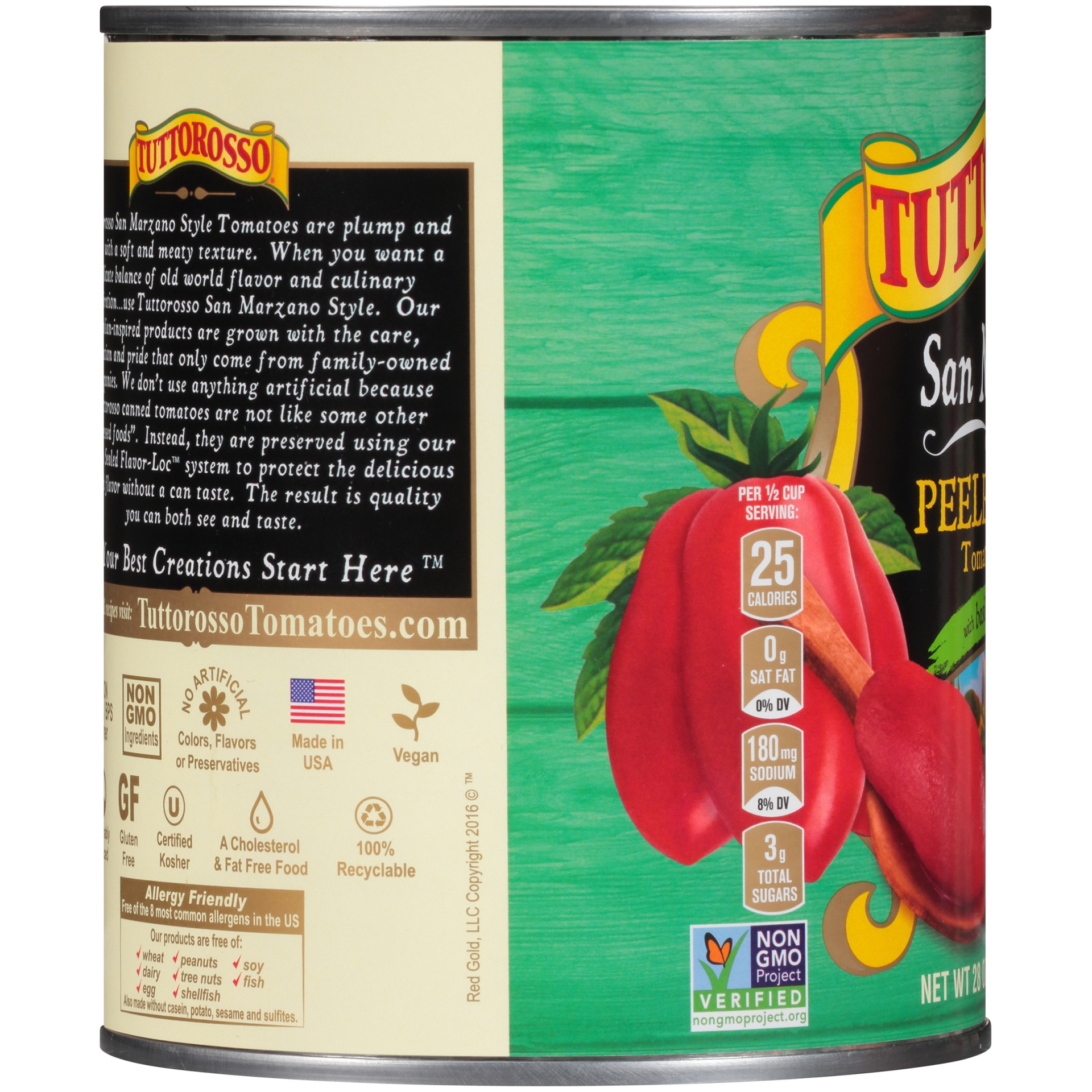 Tuttorosso San Marzano Style Whole Peeled Pear Tomatoes with Basil