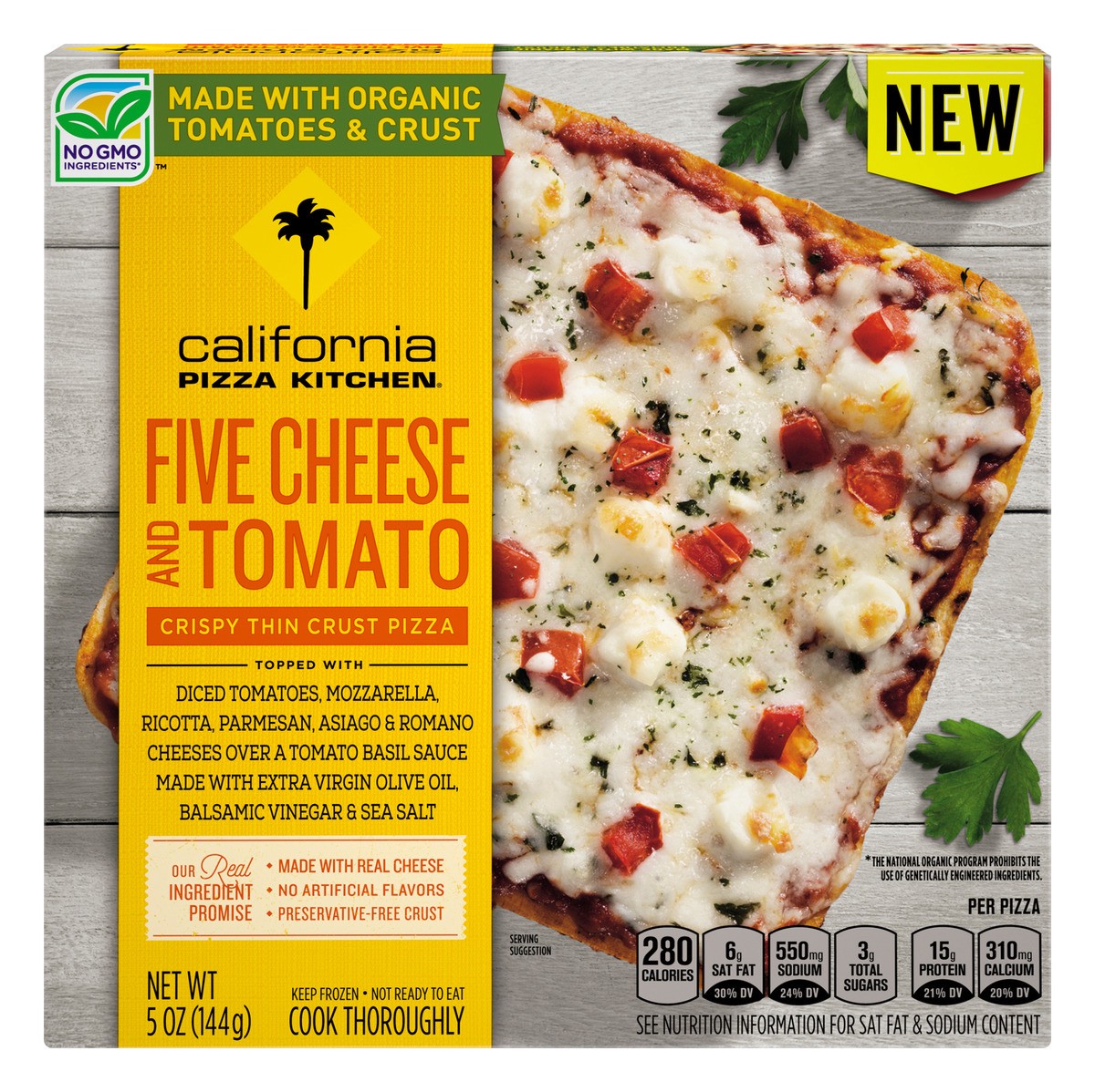 slide 1 of 11, California Pizza Kitchen Organic Five Cheese And Tomato Crispy Thin Crust Pizza, 5 oz