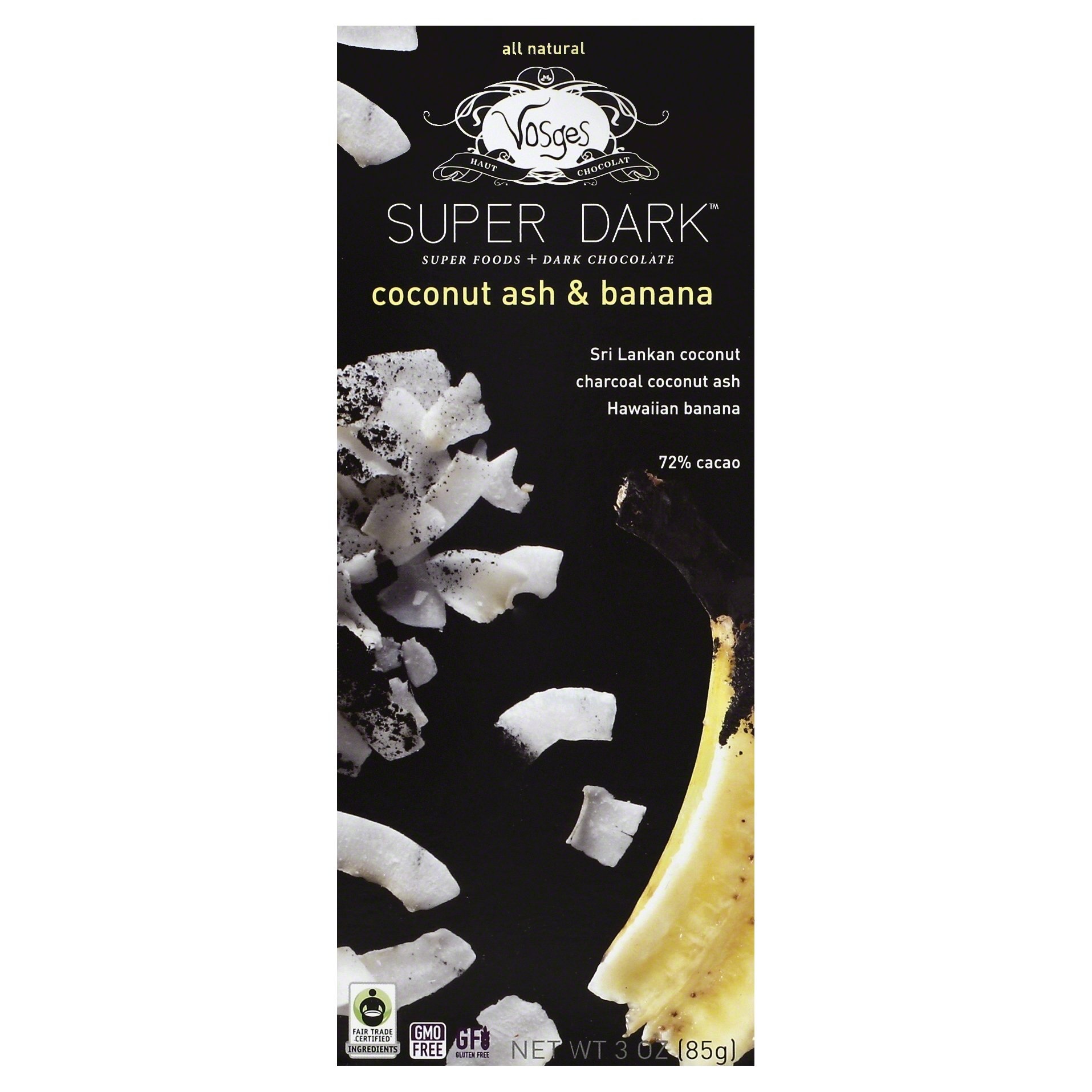 slide 1 of 1, Vosges Super Dark Coconut Ash and Banana Chocolate Bar, 3 oz