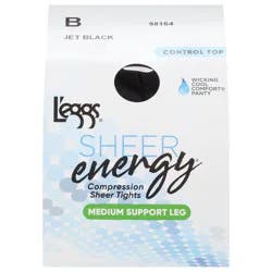 L'eggs Sheer Energy Jet Black Medium Support Leg Compression Sheer Tights - 1 ea