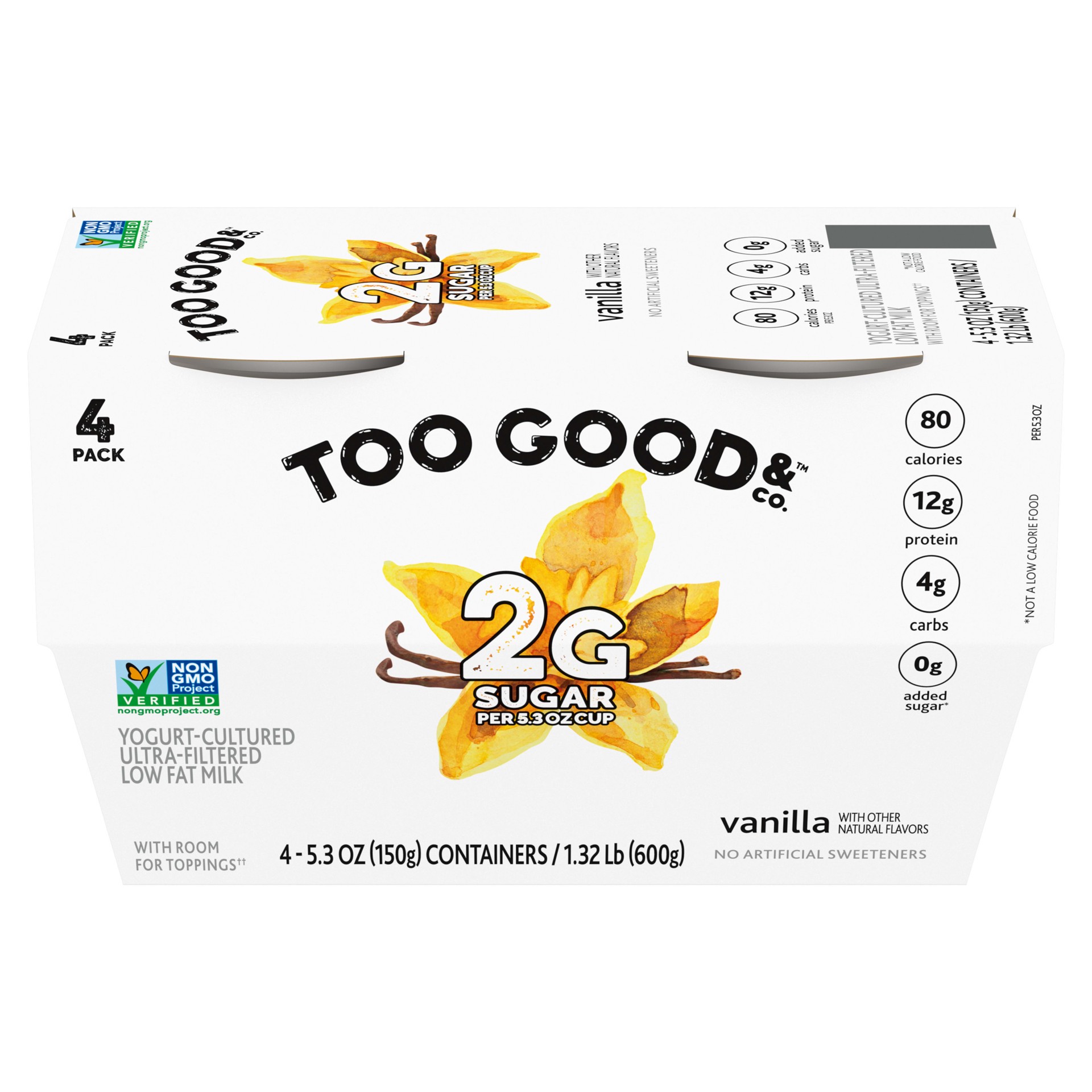 slide 1 of 5, Too Good & Co. Vanilla Flavored Greek Yogurt Cultured Product, 5.3 OZ Cups, 4 Ct, 5.3 oz