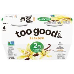 Too Good & Co. Vanilla Flavored Lower Sugar, Low Fat Greek Yogurt Cultured Product, 4 Count, 5.3 OZ Cups