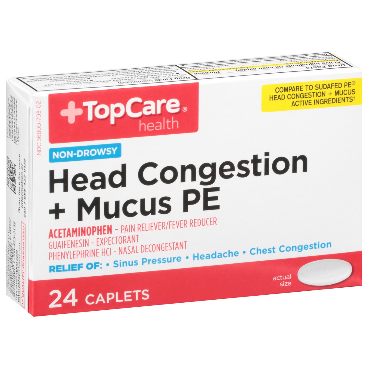slide 4 of 9, TopCare Pressure & Pain Pe & Mucus, For Adults, Caplets, 24 ct