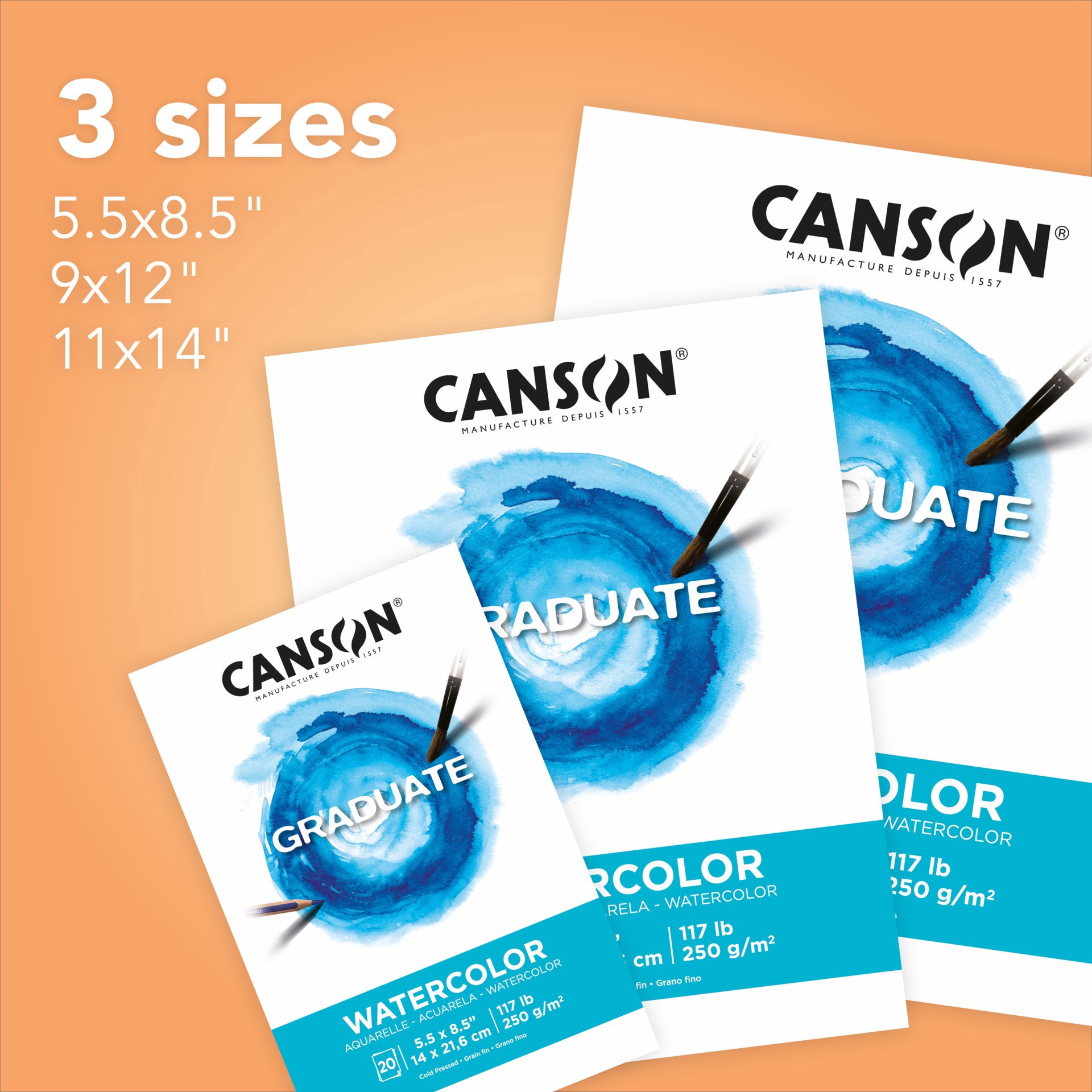 slide 2 of 7, Canson Graduate Watercolor Pad, 11 in x 14 in