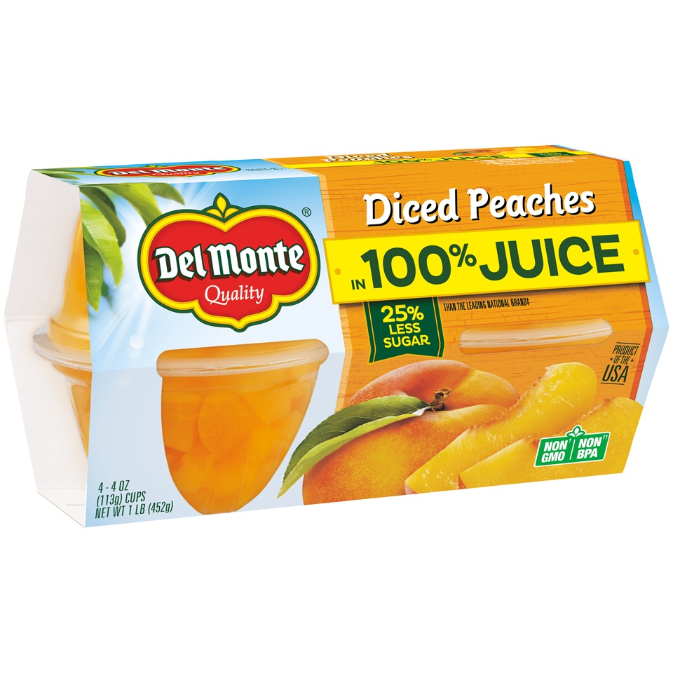 slide 4 of 4, Del Monte 4 Pack Diced Peaches In 100% Juice 4 cups 4 oz 4 ea Sleeve, 4 ct