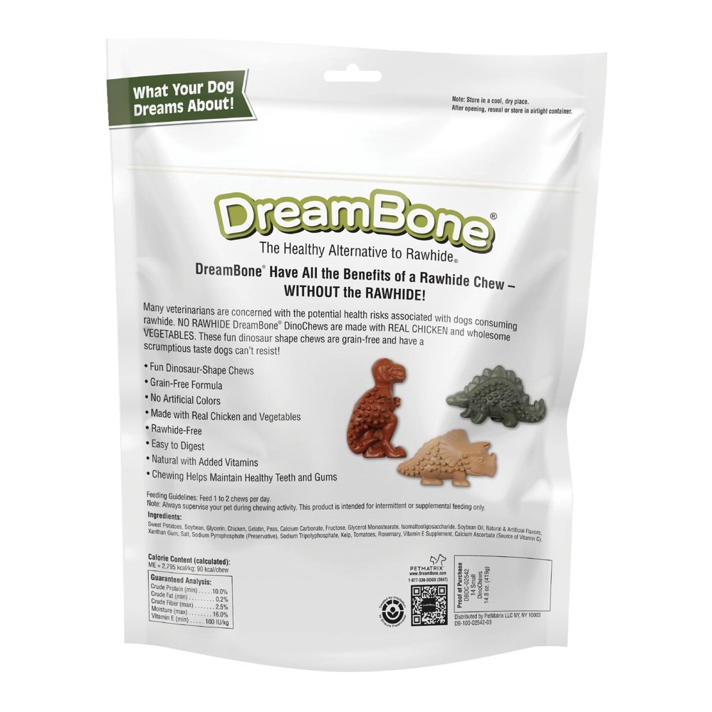 slide 3 of 3, DreamBone Dino Chews Grain Free Dog Treats, 14 ct