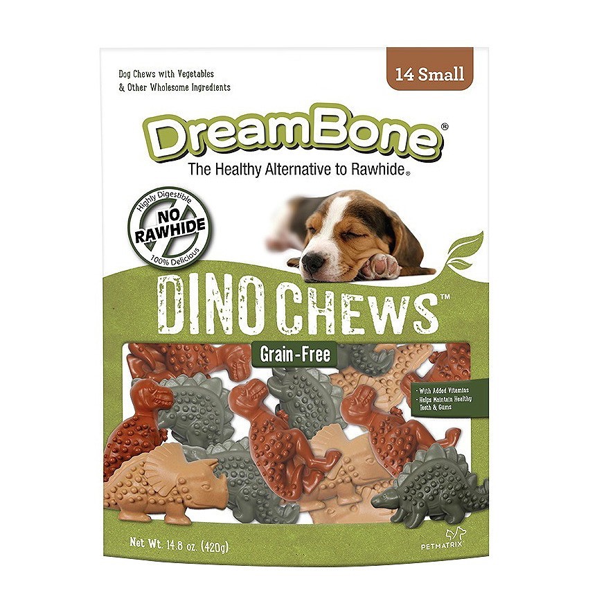 slide 1 of 3, DreamBone Dino Chews Grain Free Dog Treats, 14 ct