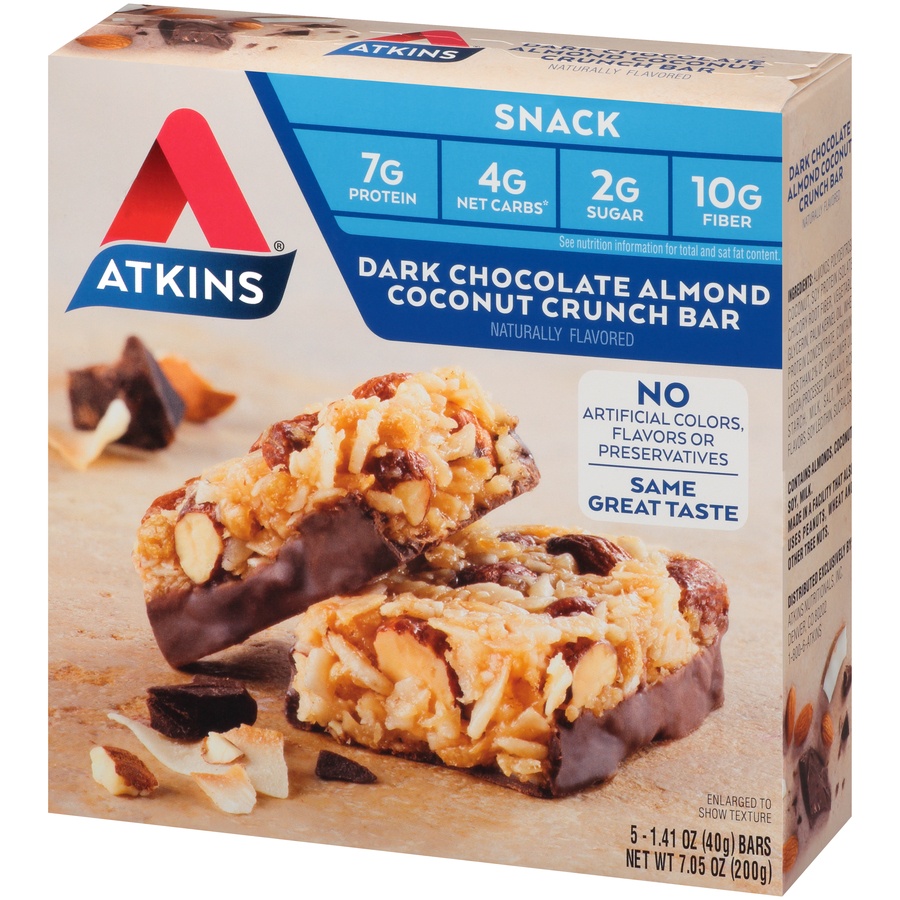 slide 7 of 8, Atkins Advantage Dark Chocolate Almond Coconut Crunch Bar, 5 ct; 1.41 oz