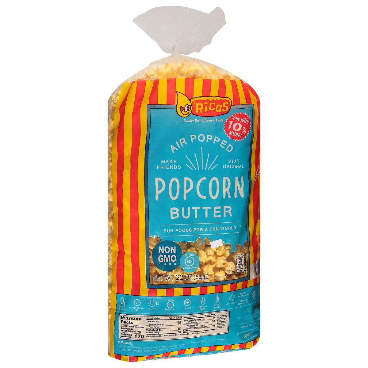 slide 9 of 9, Rico's Air Popped Butter Popcorn 22 oz, 22 oz