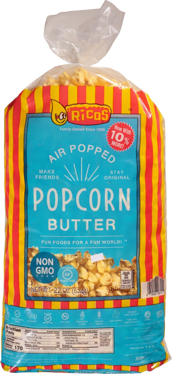 slide 3 of 9, Rico's Air Popped Butter Popcorn 22 oz, 22 oz