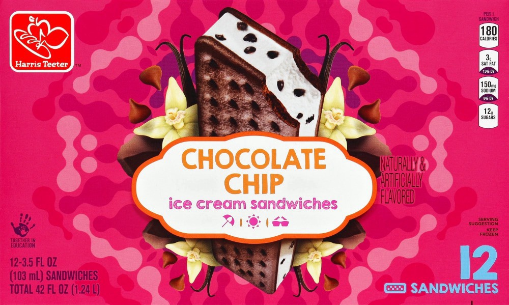 slide 2 of 2, Harris Teeter™ Chocolate Chip Ice Cream Sandwiches, 12 ct