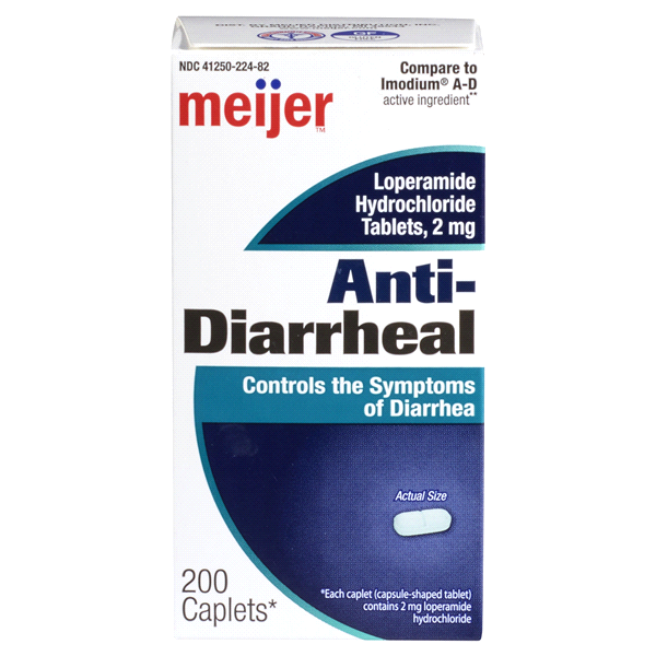 slide 1 of 1, Meijer Anti-Diarrheal, 200 Caplets, 2mg