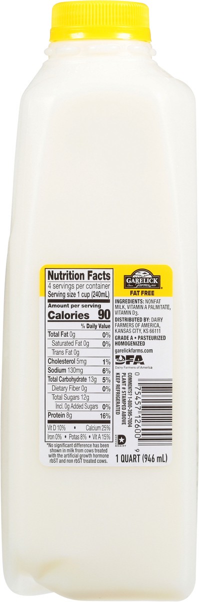 slide 9 of 11, Garelick Farms Fat Free Milk 1 qt, 1 qt